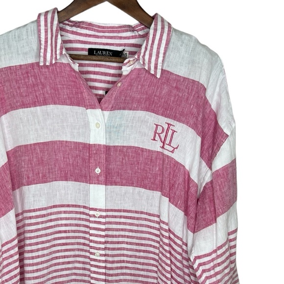 Lauren Ralph LRL Oversized Linen Buttoned Up Tunic Dress - Picture 5 of 13